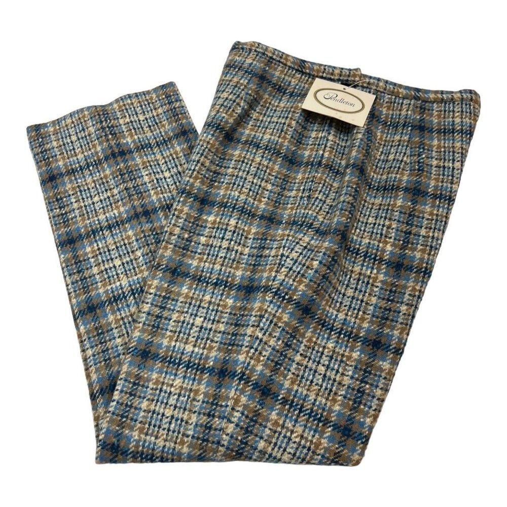 Vintage Pendleton Blue Tan Plaid Wool Pants NOS